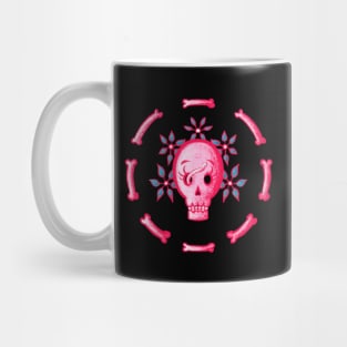 Funny Pink Skull With Flowers And Bones Mug